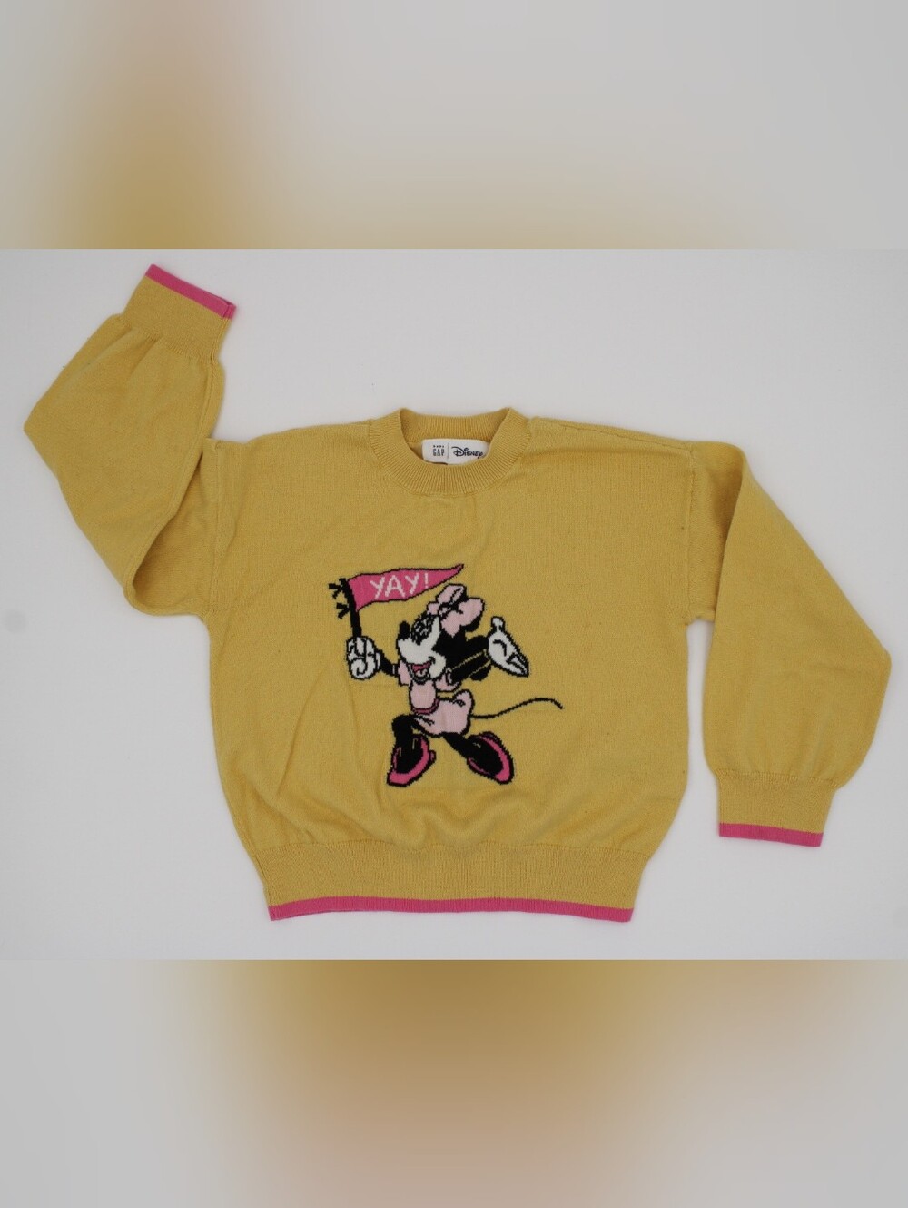 GAP Disney Minnie Mouse Cheerleader Sweater Yellow Pink 5T